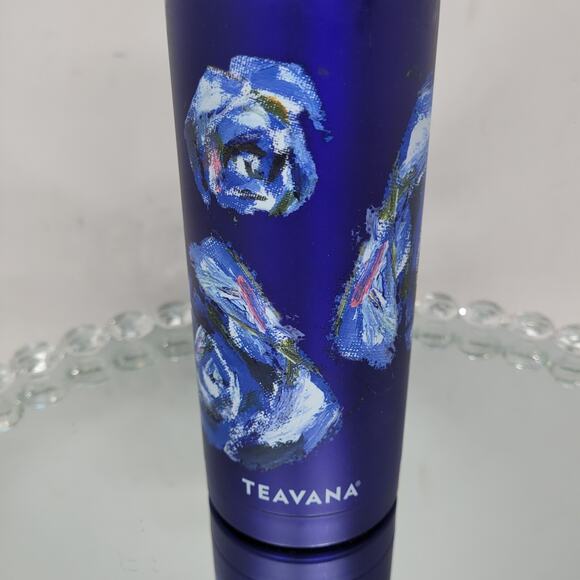 TEAVANA Blue Floral Stainless Steel Water Tea BOTTLE Starbucks NEW! Limited RARE - Picture 3 of 7